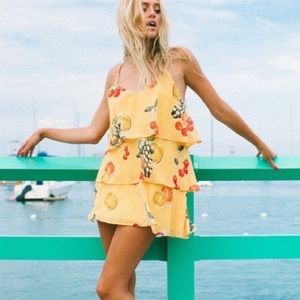SHOW ME YOUR MUMU YELLOW FRUIT DRESS w/ adjustable straps